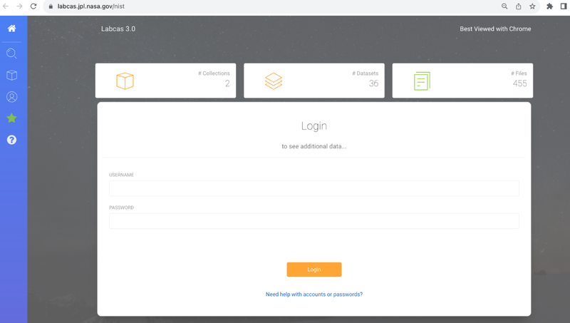 LabCAS log in screen
