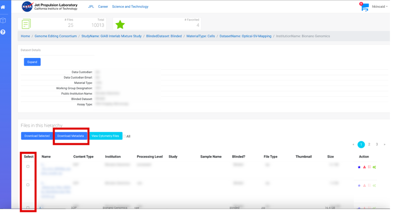 Downloading individual metadata files