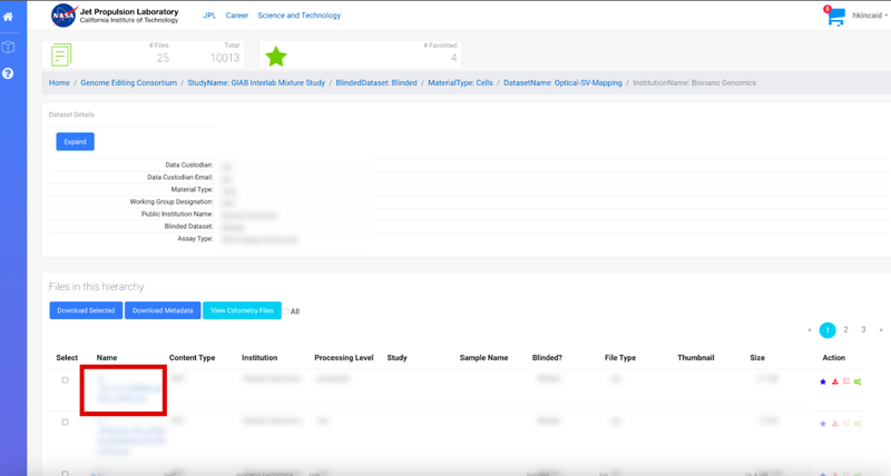 View the file metadata and download the file